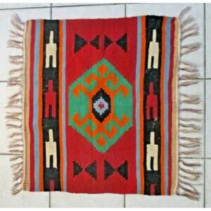 Antique 31" x 28" Turkish Kilim Rug Hand Woven Saddle Blanket